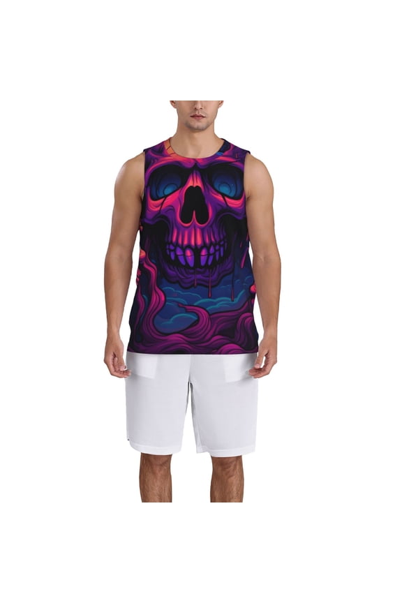 Purple-Red Skull print basketball shirt for both men and women, a unisex basketball jersey perfect for theme parties-Small