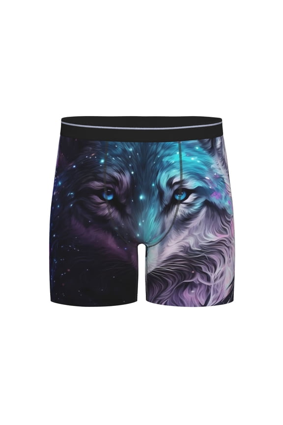 Purple Sky Wolf Print Boxer Briefs for Men's Stretch Moisture-Wicking Underwear, Mid-Rise Classics breathable fabric