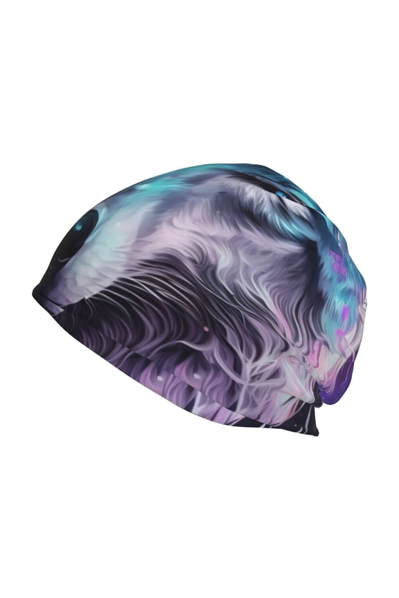 Purple Sky Wolf Print Knit Hat,Winter Beanie for Men Women, Beanie Soft Warm Ski Stocking Cuffed Cap