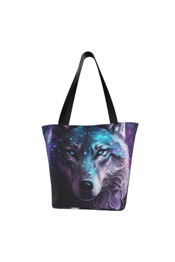 Purple Sky Wolf for Tote Bag for Women -Tote Shoulder Bag with A Little Pocket Inside, Perfect for Travel and Work.