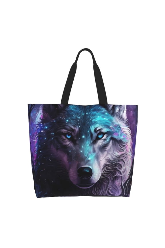 Purple Sky Wolf for Tote Bag for Women, Tote Shoulder Bag with a littlw pocket and Handbag for Travel, Work