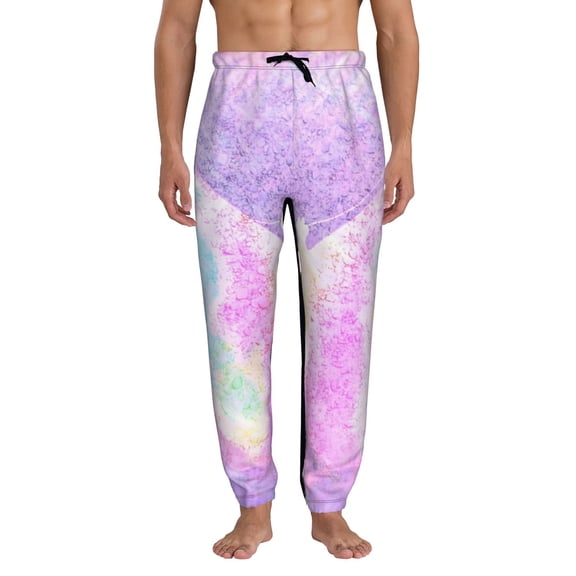 Xecao Purple Sparkling Butterfly Print Active Tech Joggers for Men, Mens Sweatpants Lounge Pants with Pockets-X-Large