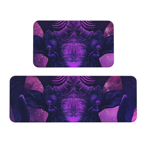 Xecao Purple Starry Sky Antelope Patten Kitchen Rugs and Mats Sets,2 Pieces Non-Slip Washable Rugs, Kitchen Mat for Floor,Suit for Kitchen Decor and Accessories
