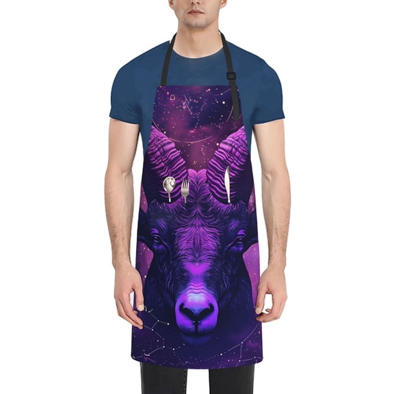 Xecao Purple Starry Sky Antelope Print Kitchen Cooking Aprons, Waterproof Adjustable Bib Aprons with 2 Pockets for Women Men Chef