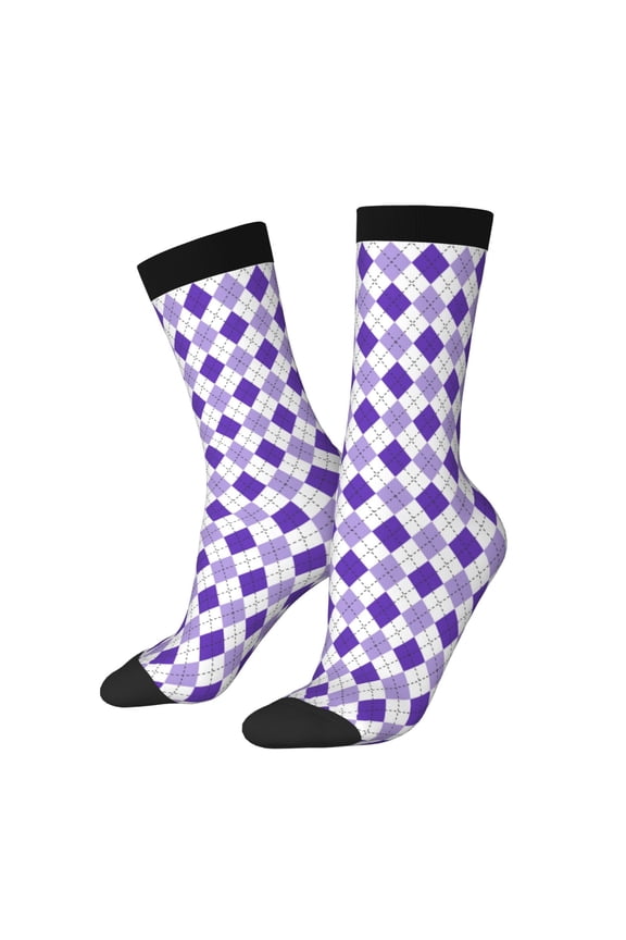 Purple argyle Pattern Sport Socks for Women and Men Crew Socks Sporty Calf Socks Casual Socks