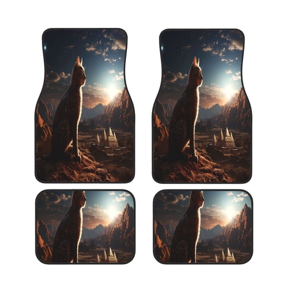 Xecao Pyramid Desert Cat Print Car Foot Mat Set of 4 Pieces Neoprene All-Weather Dust-Proof Stain-resistantCar Interior Decorative mats Non-Slip Mats