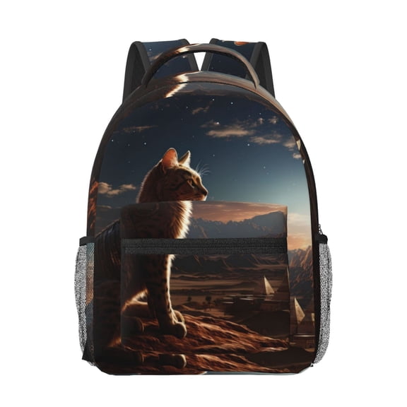 Xecao Pyramid Desert Cat Travel Backpack: A spacious, stylish computer backpack ideal for men and women, perfect for college, school, or daily travels