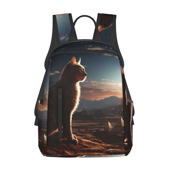 Xecao Pyramid Desert Cat print Backpack For women men Aesthetic Lightweight Travel Daypack Simple Cute Backpack For Bookbag