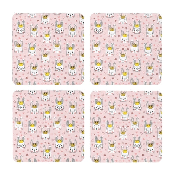 Xecao Queen For Rabbit for MDF Cork Coaster 4 Pcs,Drink Coasters,Suit for House Warming Gifts New Home ,Coffee Table Decor-Square