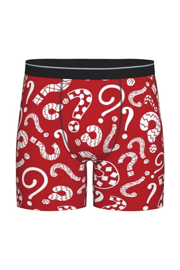 Question Marks1 Print Boxer Briefs for Men's Stretch Moisture-Wicking Underwear, Mid-Rise Classics breathable fabric