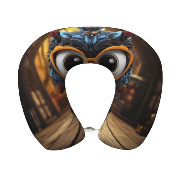 Xecao Quirky Owl With Glasses Print Memory Foam Cervical Neck Pillow Versatile U-Shaped Pillows for Home,Office,Camping,Travelling,Soft Washable Cover