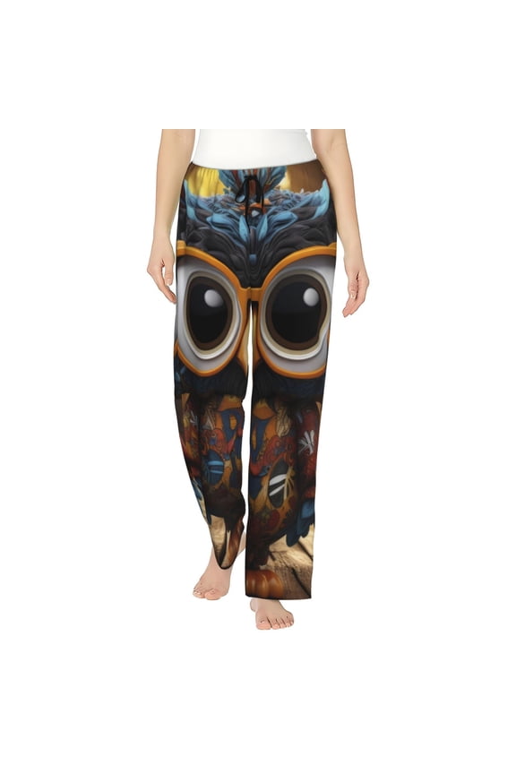 Quirky Owl With Glasses Print Women's Straight Lounge Pajama Pants,The Epitome of Relaxed Sleepwear-Medium