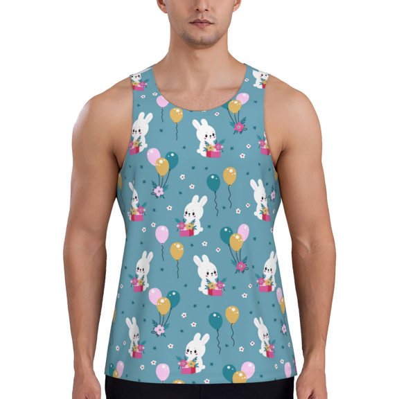 Xecao Rabbit And Balloon Men's Tank Top Workout Quick Dry Sleeveless Gym Jogging Muscle Shirts Summer Swim Beach Tops