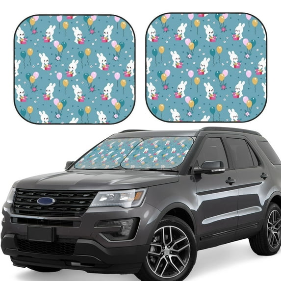 Xecao Rabbit And Balloon for Foldable Car Sun Shades (2-Pack) offer sun protection with an easy-fold design for convenient windshield shading.