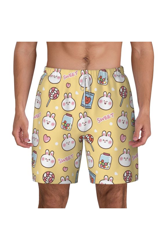 Rabbit And Candy for Men's Swimming Trunks Swim Trunks Quick Dry Swim Shorts with Mesh Lining Funny Swimwear Bathing Suits