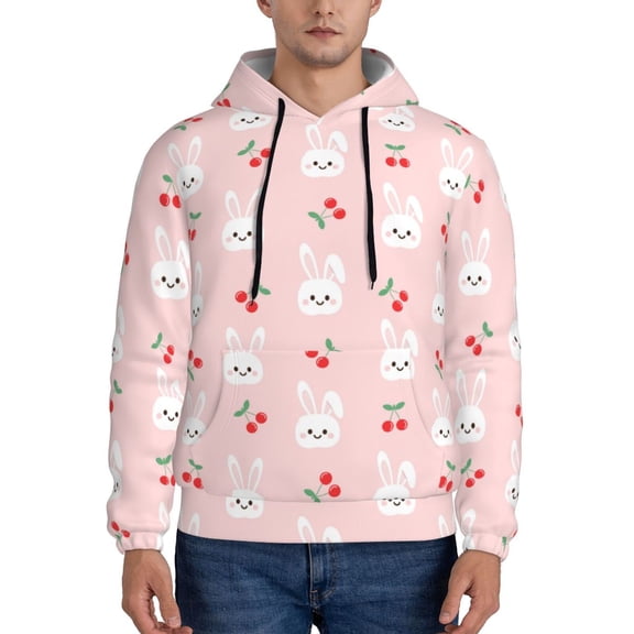 Xecao Rabbit And Cherry Pattern Men's Adult Pullover Hoodie,Hooded Sweatshirt-X-Large