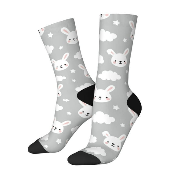 Xecao Rabbit And Cloud Pattern Sport Socks for Women and Men Crew Socks Sporty Calf Socks Casual Socks