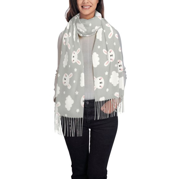 Xecao Rabbit And Cloud Pattern Womens Winter Scarf Fall Scarf Oversized Large Scarf for Women Warm Shawl Wrap