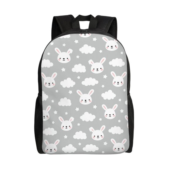 Xecao Rabbit And Cloud Print School Backpack with Laptop Compartment Small Travel Laptop Backpack for Women Men Waterproof College Backpack Simple School Bag