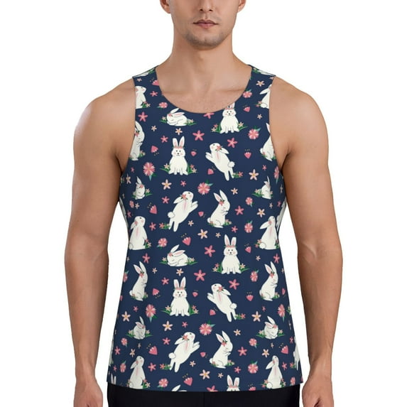Xecao Rabbit And Flower Men's Tank Top Workout Quick Dry Sleeveless Gym Jogging Muscle Shirts Summer Swim Beach Tops