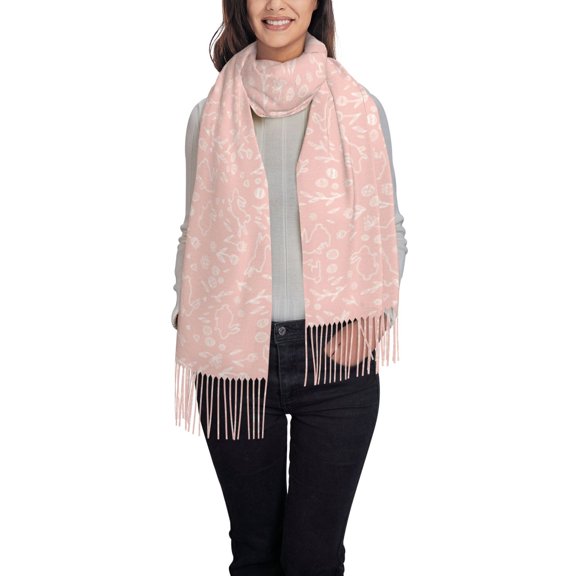 Xecao Rabbit And Flower Pattern Womens Winter Scarf Fall Scarf Oversized Large Scarf for Women Warm Shawl Wrap