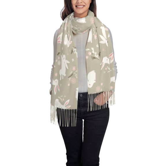 Xecao Rabbit And Flower Pattern Womens Winter Scarf Fall Scarf Oversized Large Scarf for Women Warm Shawl Wrap