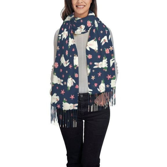 Xecao Rabbit And Flower Pattern Womens Winter Scarf Fall Scarf Oversized Large Scarf for Women Warm Shawl Wrap