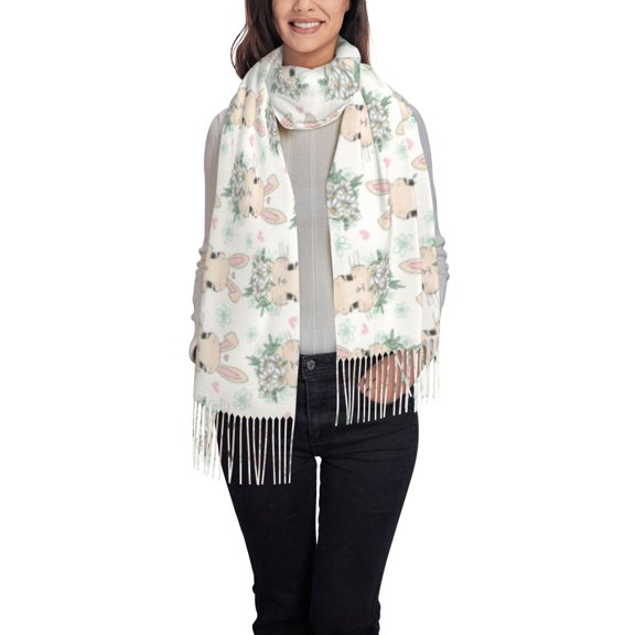 Xecao Rabbit And Flower Pattern Womens Winter Scarf Fall Scarf Oversized Large Scarf for Women Warm Shawl Wrap