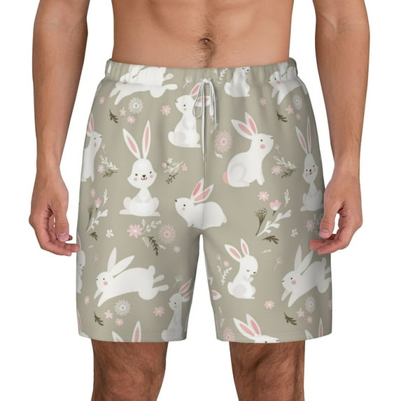 Xecao Rabbit And Flower for Men's Swimming Trunks Swim Trunks Quick Dry Swim Shorts with Mesh Lining Funny Swimwear Bathing Suits