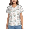 thumbnail image 1 of Xecao Rabbit And Flower for Women's V-Neck T-Shirts-Elegant Half-Sleeve Tops Perfect for Summer-Medium, 1 of 5