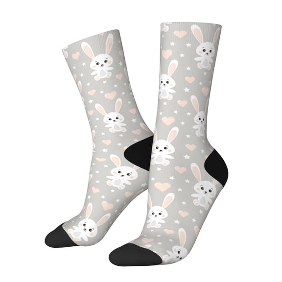 Xecao Rabbit And Heart Pattern Sport Socks for Women and Men Crew Socks Sporty Calf Socks Casual Socks