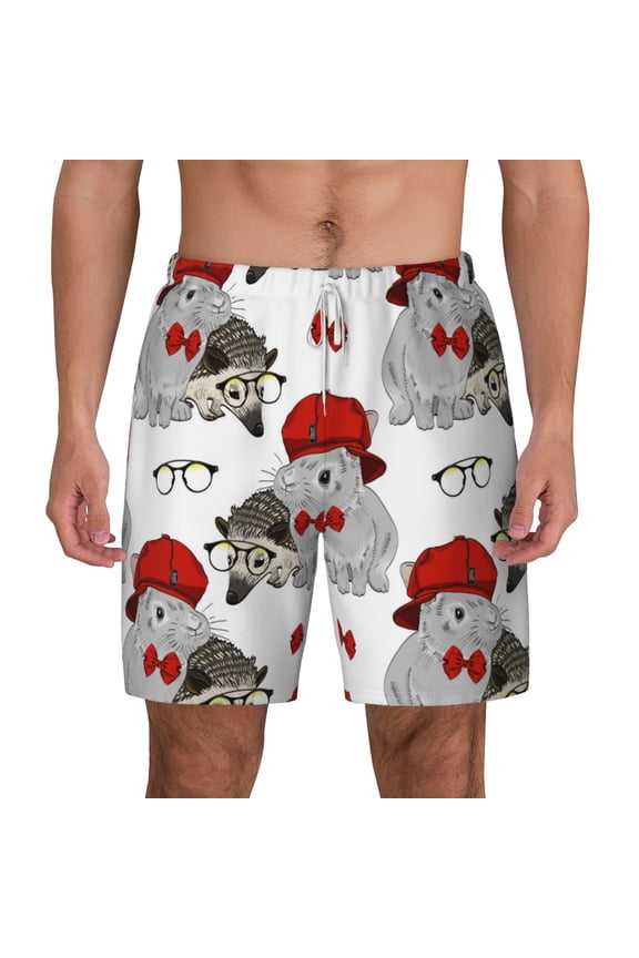 Rabbit And Hedgehog for Men's Swimming Trunks Swim Trunks Quick Dry Swim Shorts with Mesh Lining Funny Swimwear Bathing Suits