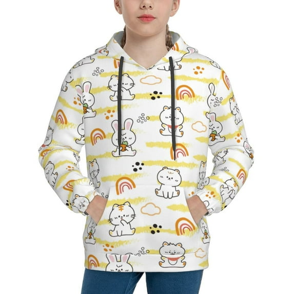 Xecao Rabbit And Milk Tea Print Youth Hoodie Sweatshirt,Boys Hoodies,Essentials Hoodie-Medium