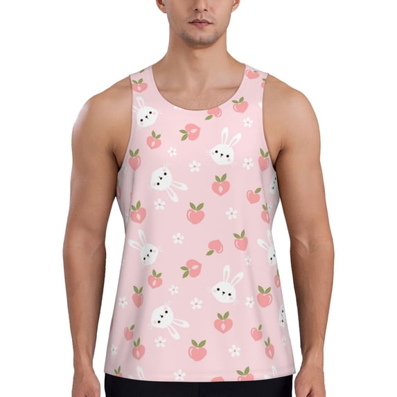Xecao Rabbit And Peach Men's Tank Top Workout Quick Dry Sleeveless Gym Jogging Muscle Shirts Summer Swim Beach Tops