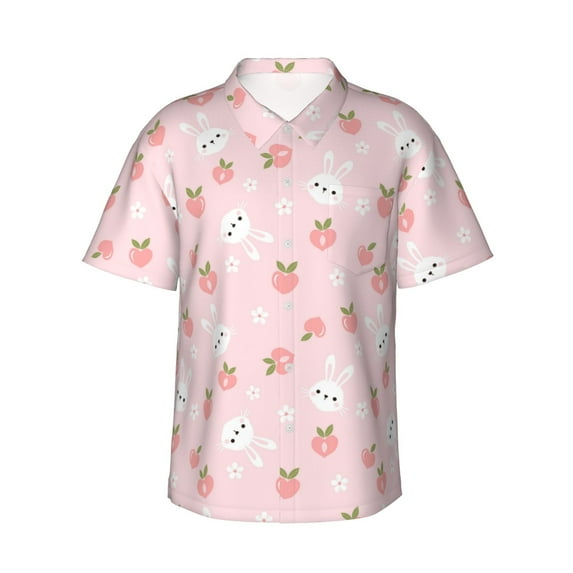 Xecao Rabbit And Peach print Hawaiian shirt - a stylish short-sleeve button-down for men, perfect for casual beach and tropical outings.