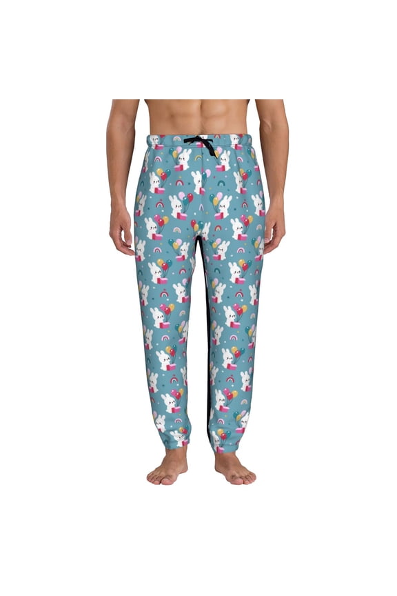 Rabbit And Rainbow Print Active Tech Joggers for Men, Mens Sweatpants Lounge Pants with Pockets-Large