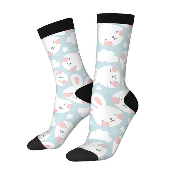 Xecao Rabbit And Star Pattern Sport Socks for Women and Men Crew Socks Sporty Calf Socks Casual Socks