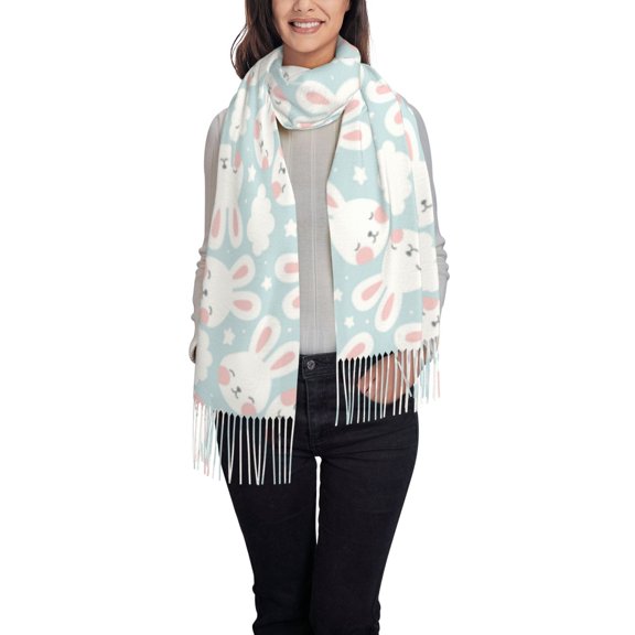 Xecao Rabbit And Star Pattern Womens Winter Scarf Fall Scarf Oversized Large Scarf for Women Warm Shawl Wrap