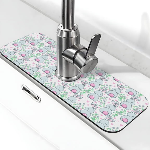 Xecao Rabbit Back View for Kitchen Sink Splash Guard Faucet Mat , Faucet Guard & Draining mat, (15" X 5.5" )