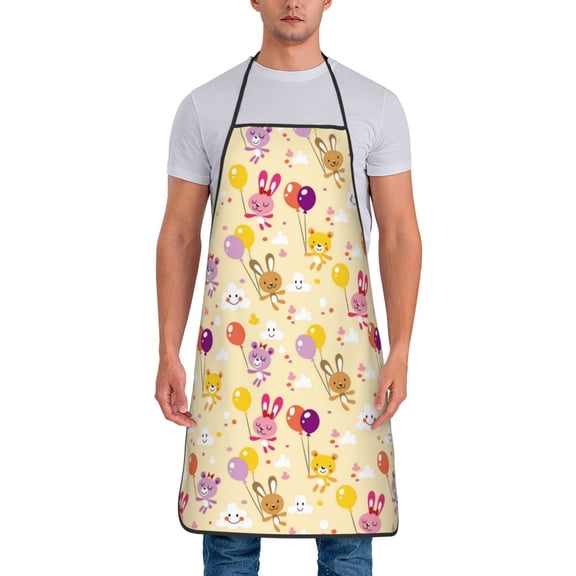 Xecao Rabbit And Balloon Print Funny BBQ Chef Aprons for Men Women,Adjustable Kitchen Cooking Aprons with Pocket Waterproof Oil Proof No Pilling Fading