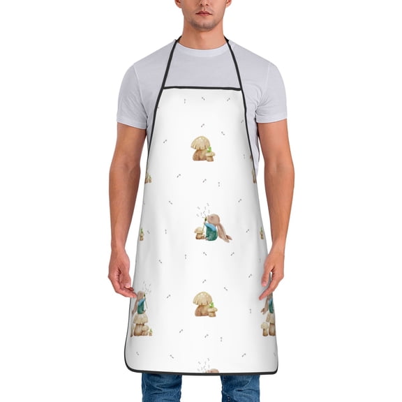 Xecao Rabbit Blowing Dandelions Print Funny BBQ Chef Aprons for Men Women,Adjustable Kitchen Cooking Aprons with Pocket Waterproof Oil Proof No Pilling Fading
