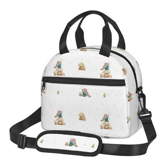 Xecao Rabbit Blowing Dandelions Print Insulated Lunch Box, Lunch Cags Lunch Bag Featuring An Adjustable Shoulder Strap