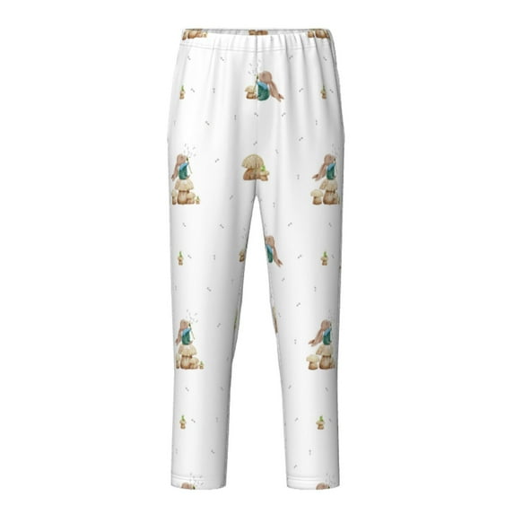 Xecao Rabbit Blowing Dandelions Print Teenagers' Pajama Pants Long Sleep Pants Soft Elastic Waist Pajama Bottoms Elastic waist with 2 Pockets 5-16 Years-XS(5-6)