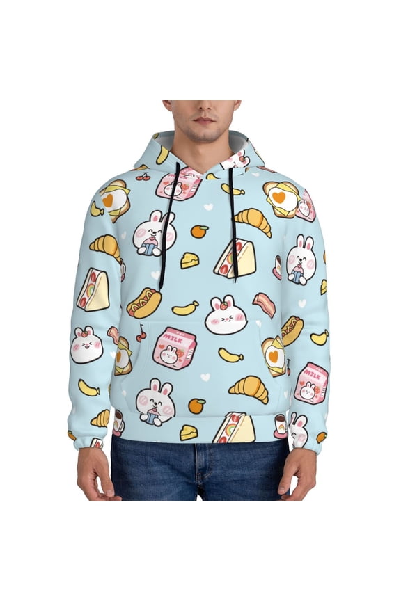 Rabbit Burger Coffee Pattern Men's Adult Pullover Hoodie,Hooded Sweatshirt-Small