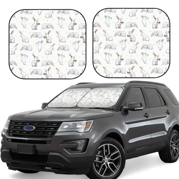 Xecao Rabbit Eating for Foldable Car Sun Shades (2-Pack) offer sun protection with an easy-fold design for convenient windshield shading.