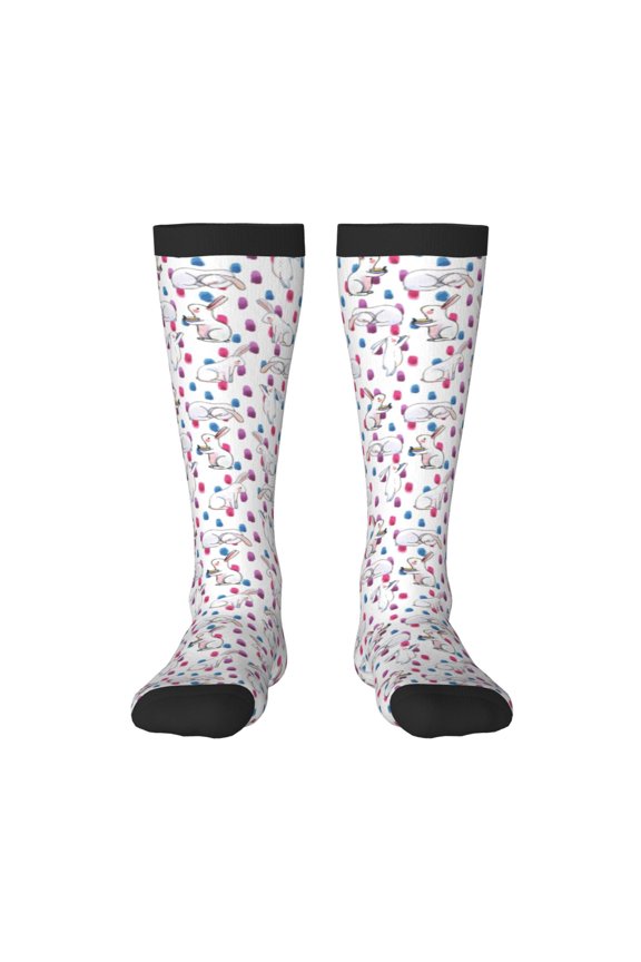 Rabbit Eating print thigh-high socks, crafted for both men and women with a stretchy, high-opaque design perfect for daily wear