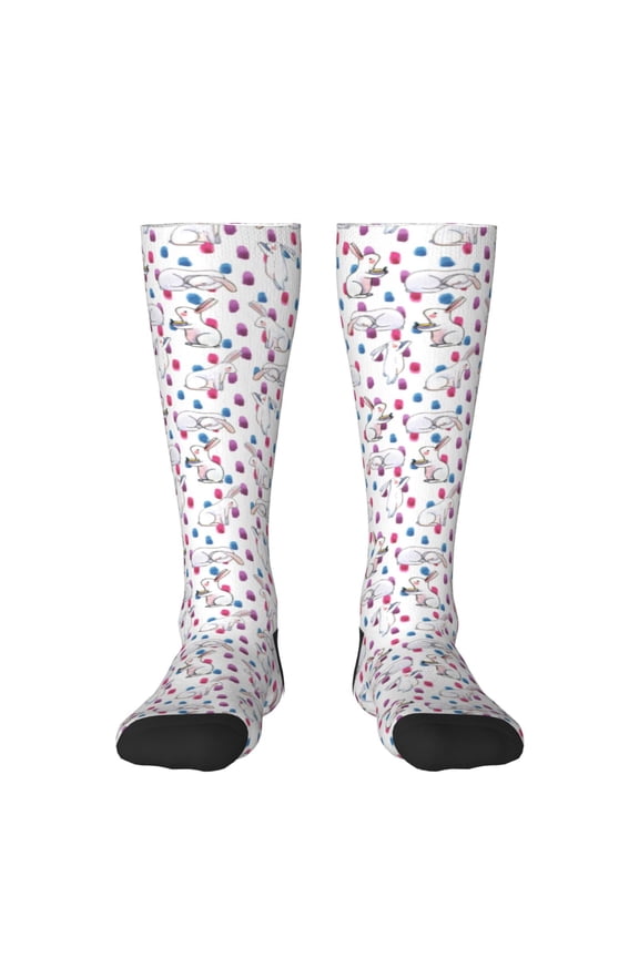 Rabbit Eating print thigh-high socks, crafted for both men and women with a stretchy, high-opaque design perfect for daily wear