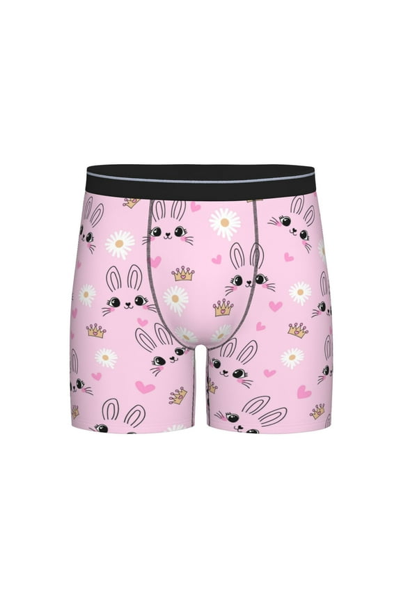 Rabbit Face Print Boxer Briefs for Men's Stretch Moisture-Wicking Underwear, Mid-Rise Classics breathable fabric