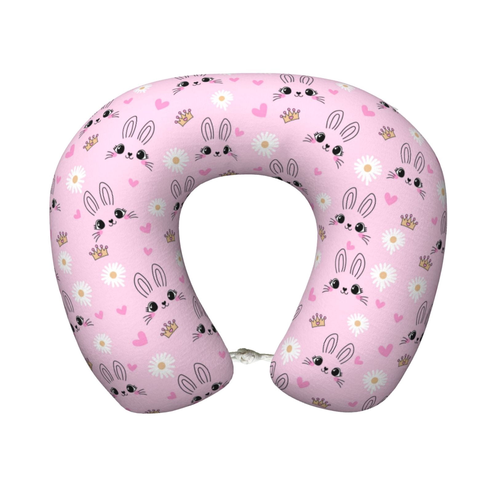 Xecao Rabbit Face Print Memory Foam Cervical Neck Pillow Versatile U-Shaped Pillows for Home,Office,Camping,Travelling,Soft Washable Cover