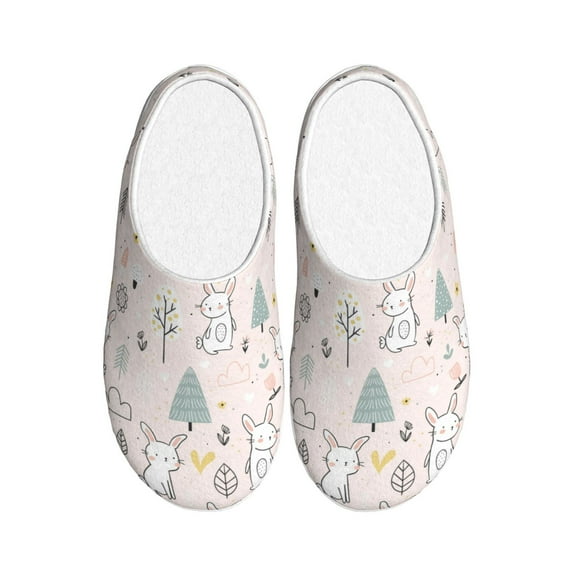 Xecao Rabbit Forest Print Cotton Slippers Fuzzy Warm Cozy Slippers Non Slip House Slippers For Indoor Outdoor Cotton Slippers House Slippers-8